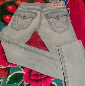 TR Whitewash Jeans w/Red Stitching, Size 30×30